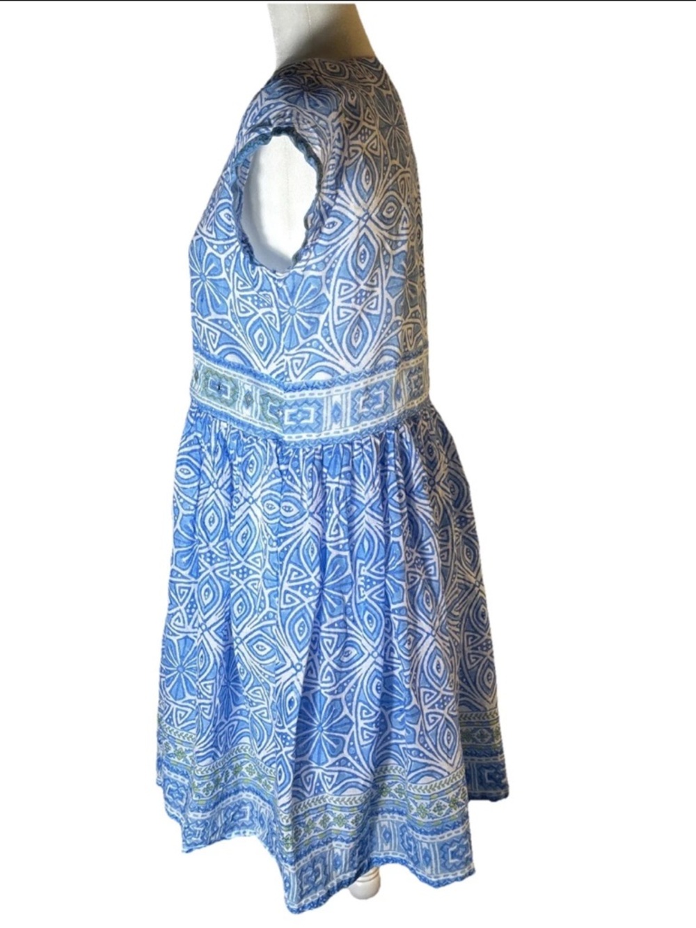 Bella Tu Blue Printed V-Neck Cap Sleeve Dress - M - Picture 3 of 7